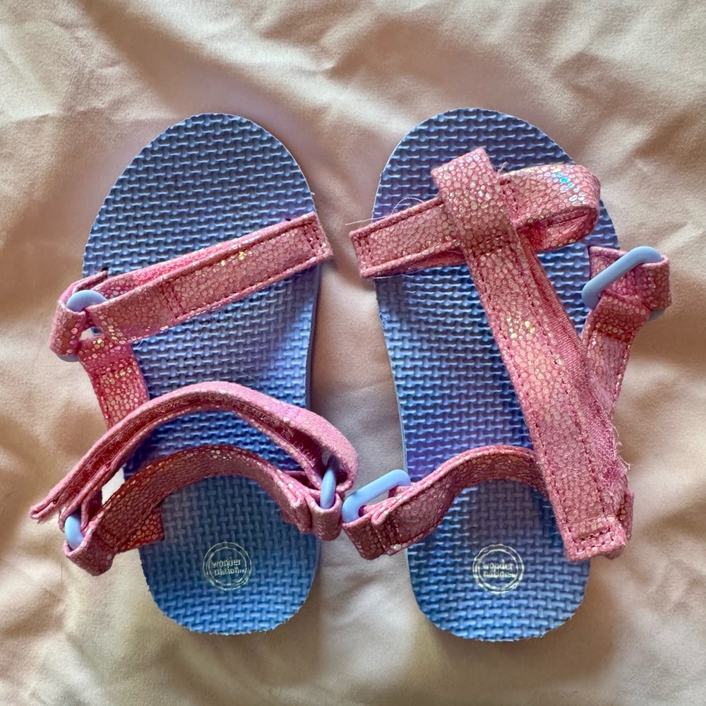 Toddler Glitter Pink Strap Sandals with Purple Footbed